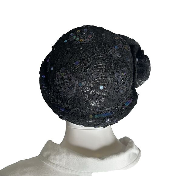Vintage Mr. Hi's Classic Cloche Hat Womens Black Sequin Rhinestone Church Lady - Picture 5 of 10